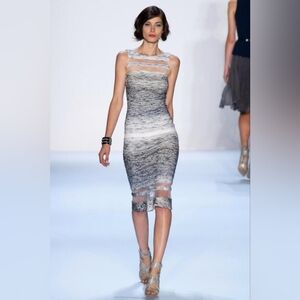 Midi length bodycon mesh cut out fluted dress
